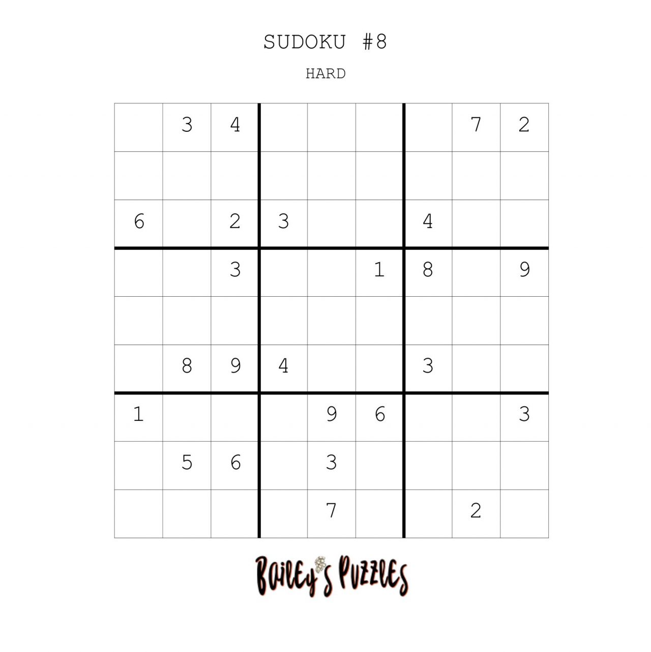 Free Printable Sudoku Puzzles {easy, medium, & hard} Bailey's Puzzles