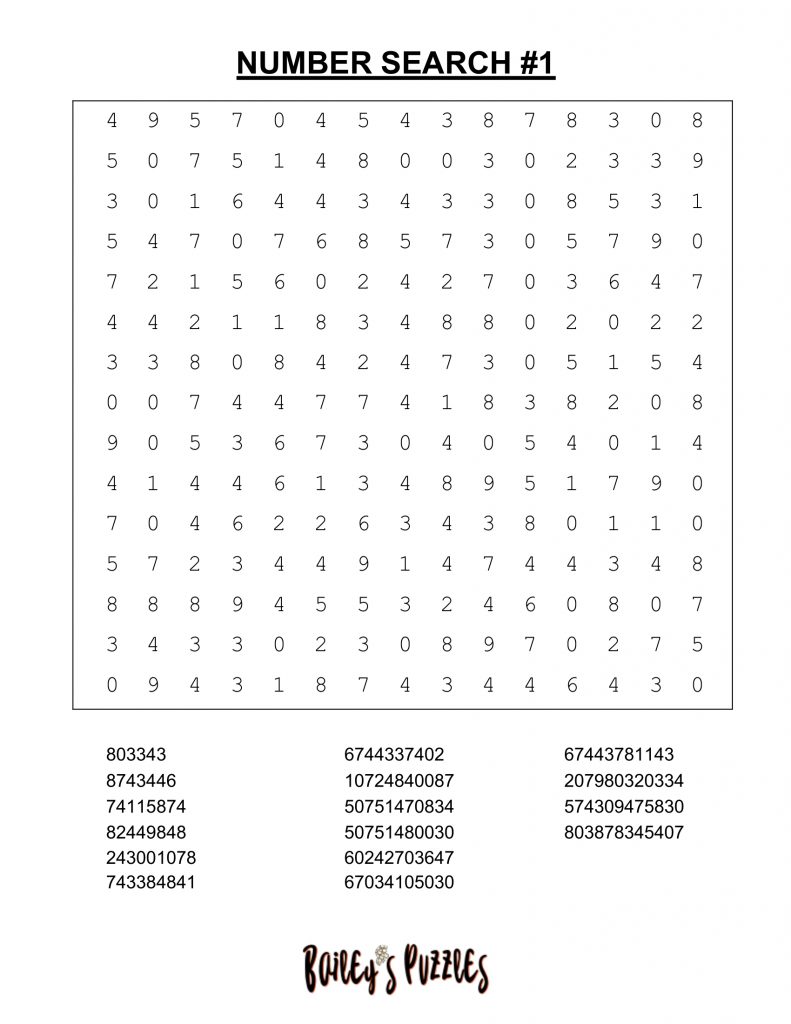 Stift Gesamt Harpune Printable Number Search Puzzles Anmeldung Grill Miauen Miauen