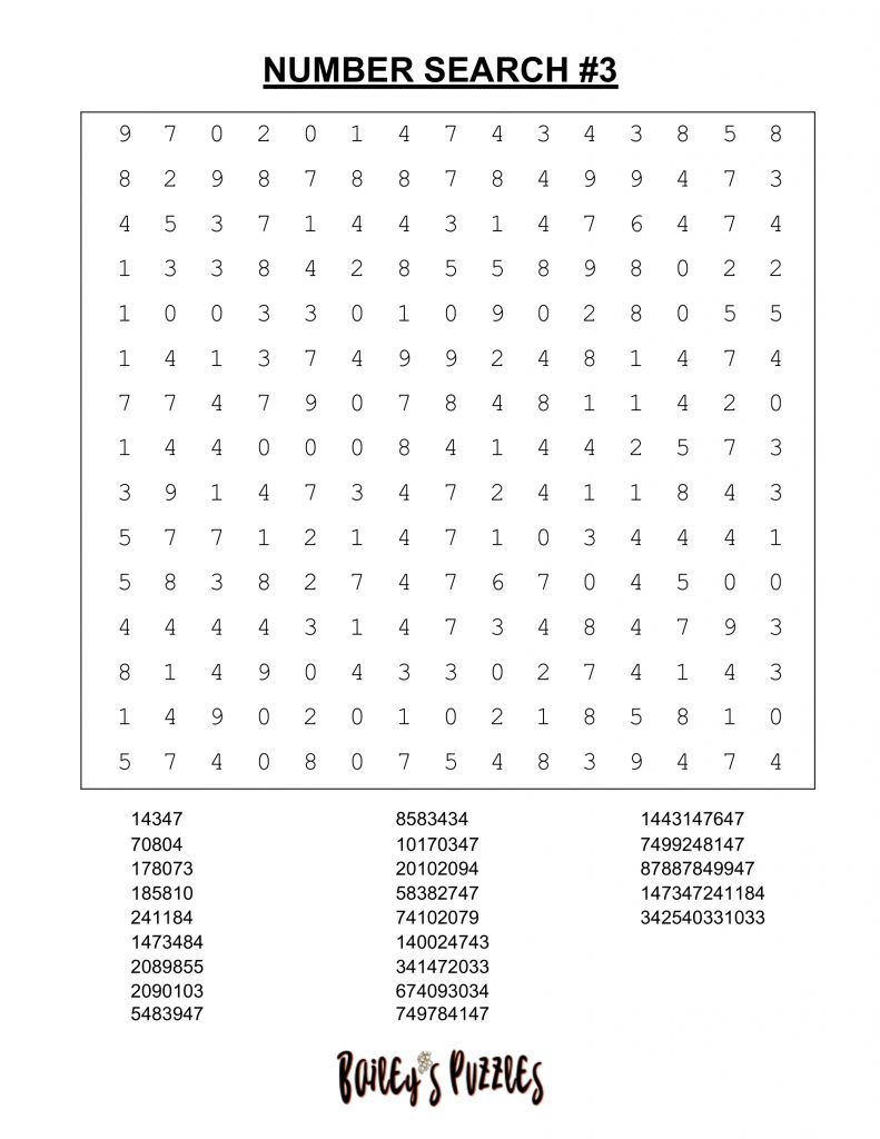Printable Number Word Searches