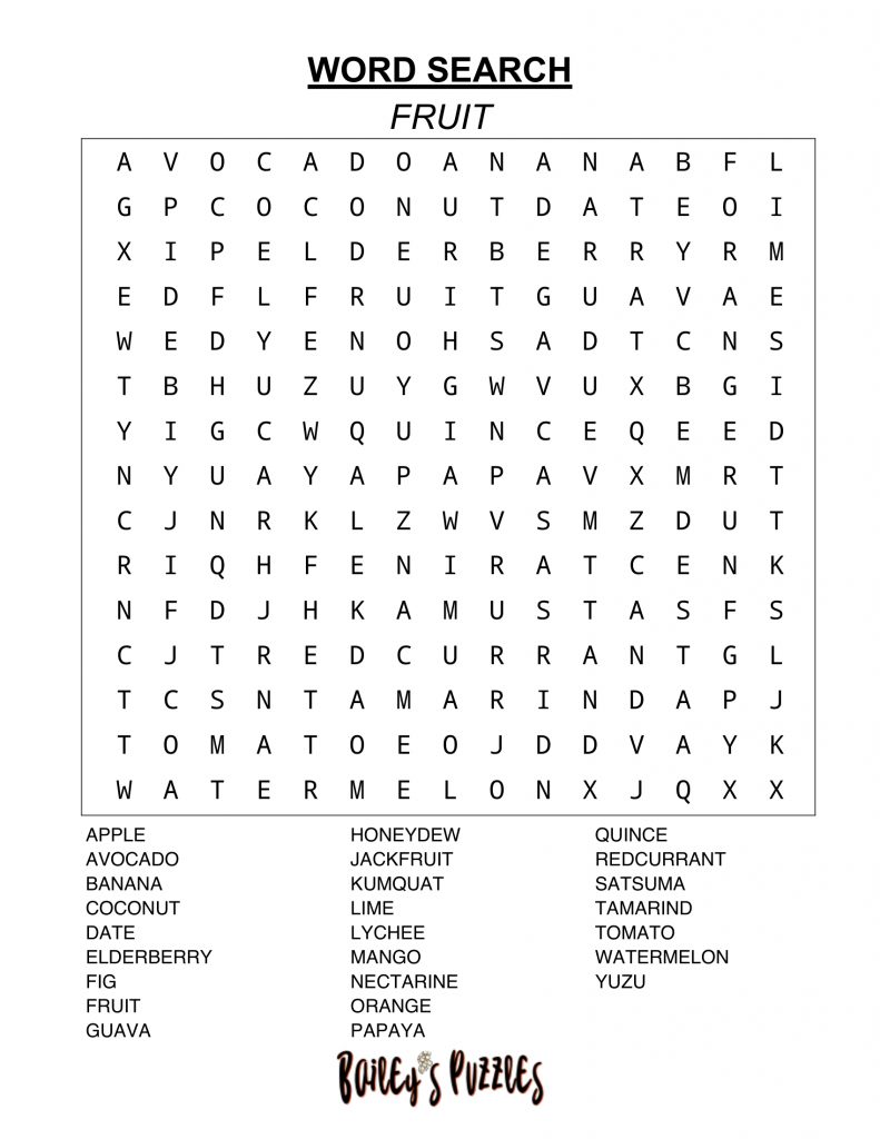 Free Word Search Puzzle (Fruit)