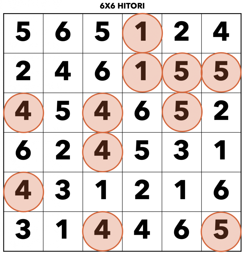 6x6 Hitori Example: Rule 1