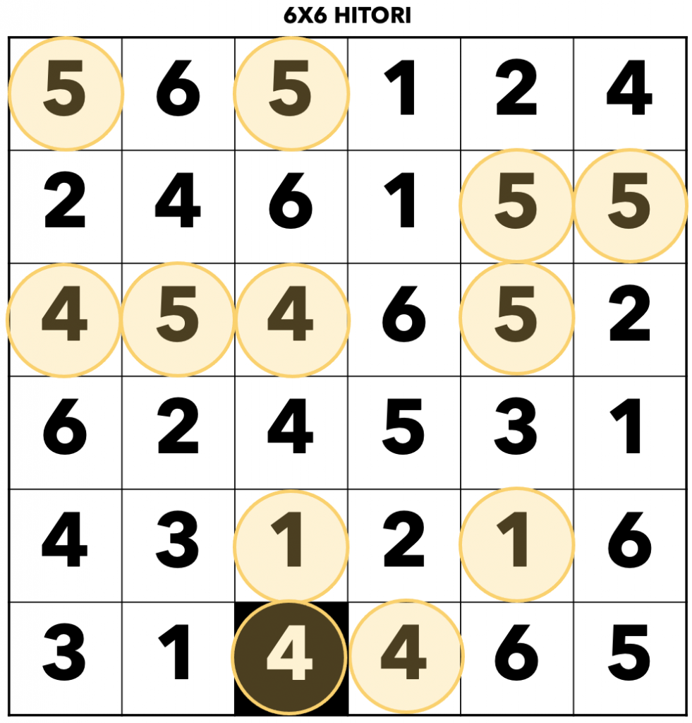 6x6 Hitori Example: Rule 2
