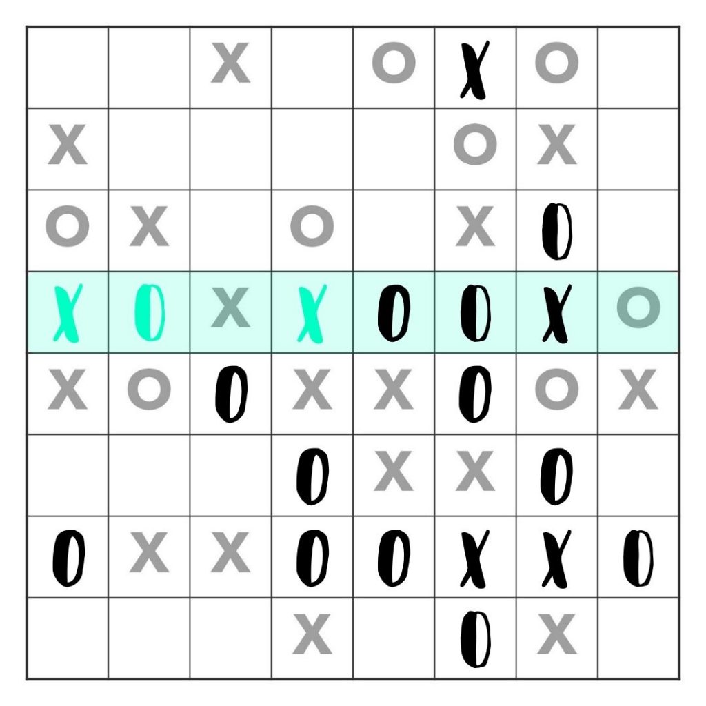 Tic Tac Logic Example 7 - finish the row