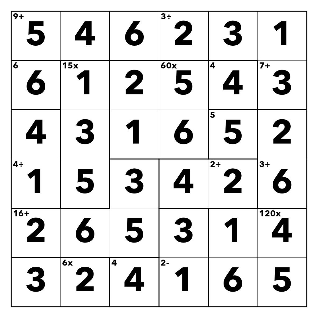 Calcudoku Example Puzzle SOlution